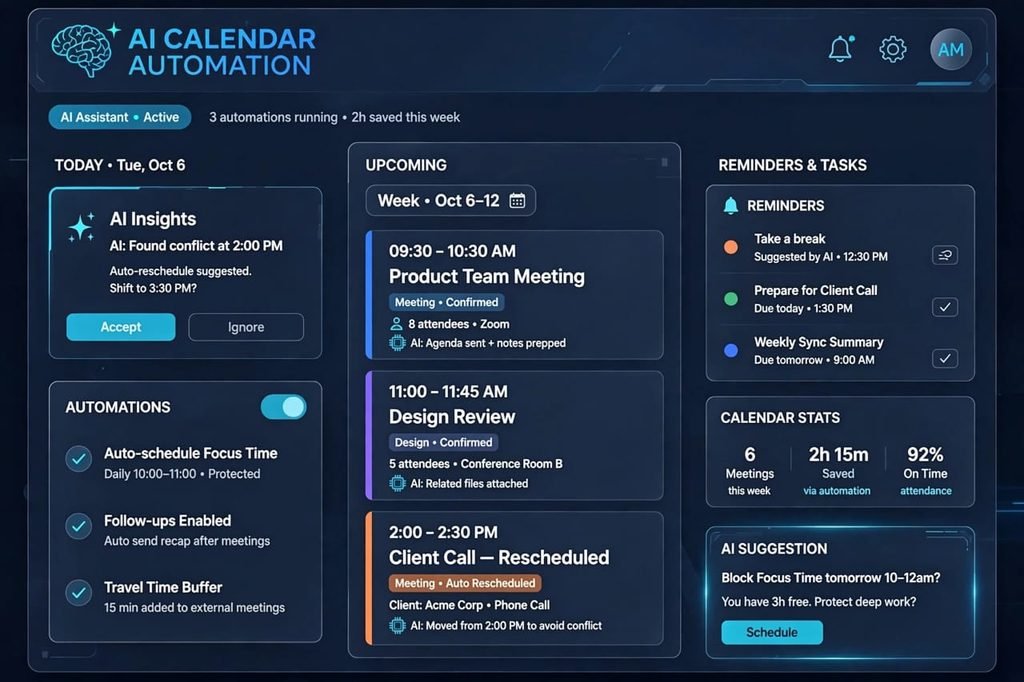 Best AI Scheduling Tools AI calendar automation dashboard